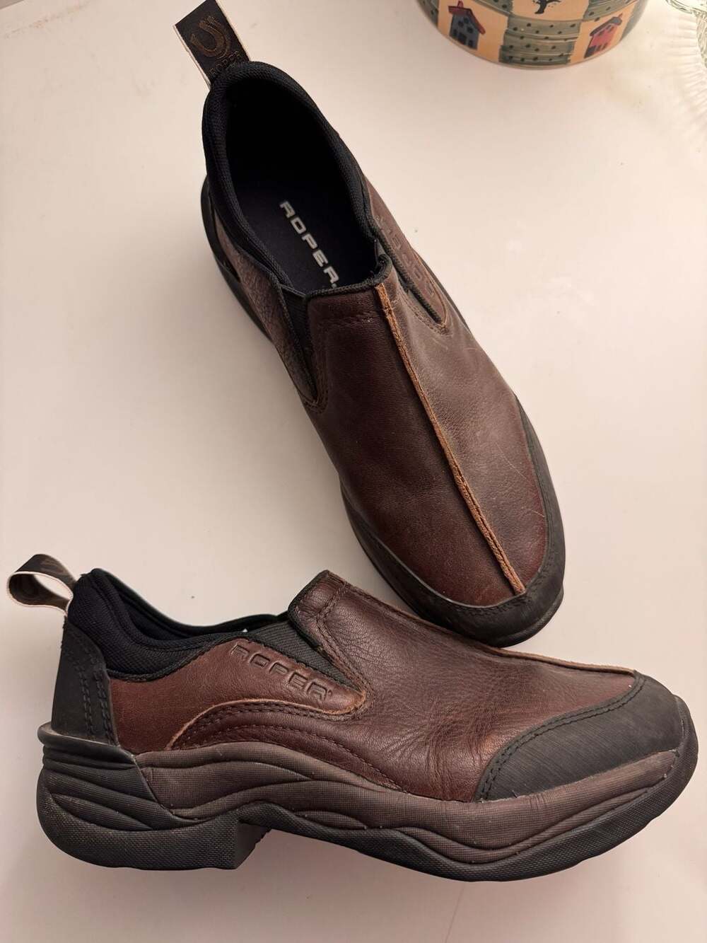Roper Brown Leather Slip On Shoes Size 8